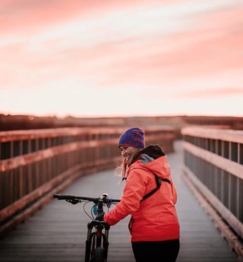 Jackie, bike, bridge